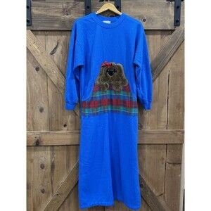 Vintage Puppy Christmas Holiday Novelty Dog Long Lounge Nightgown Sleepwear Sz M